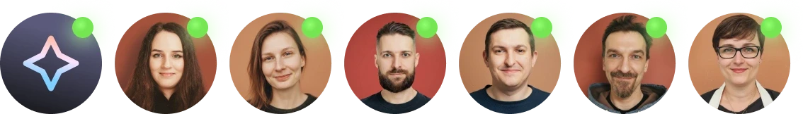 A row of profile images representing Text’s AI agent and human support team.