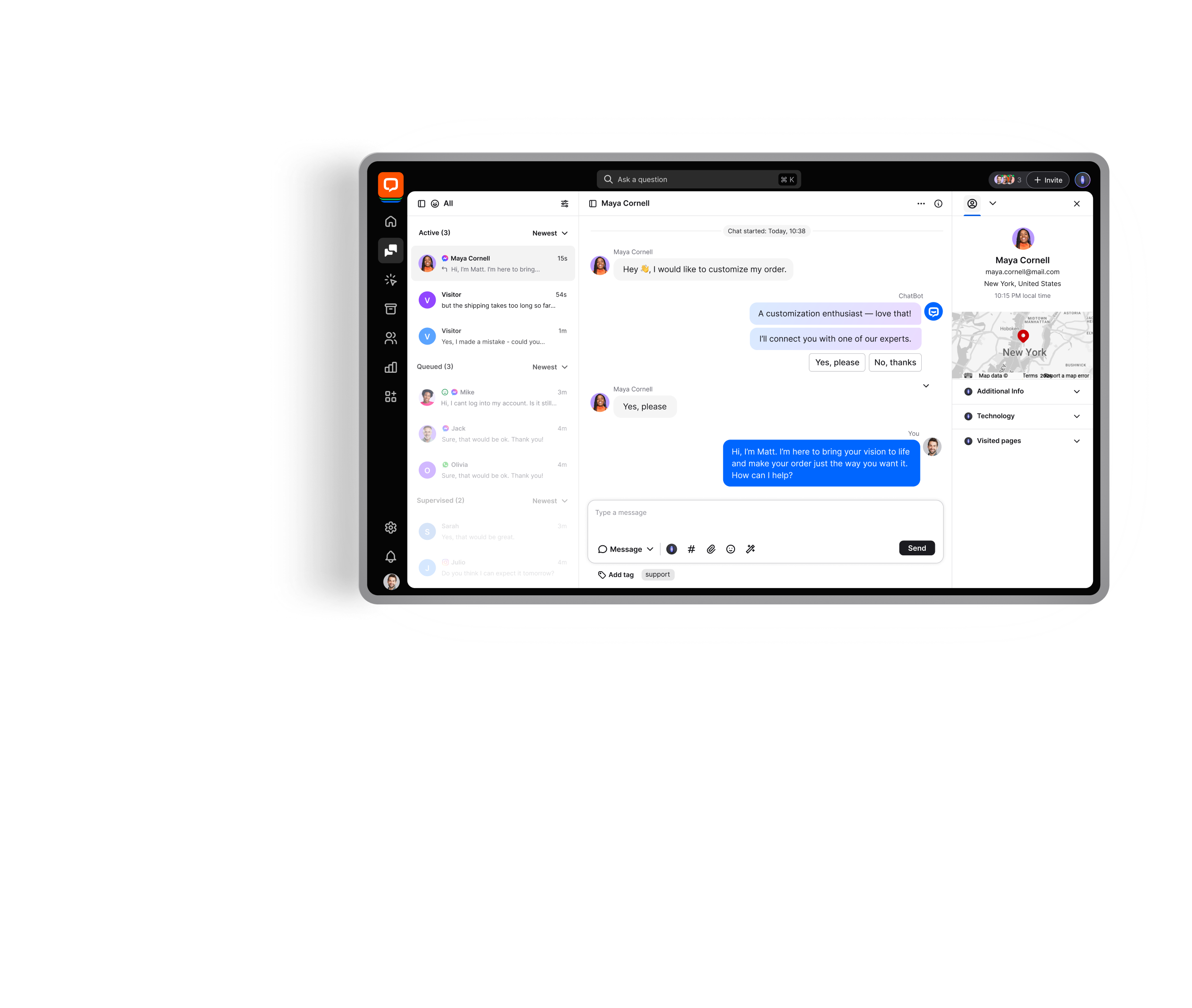 LiveChat app interface