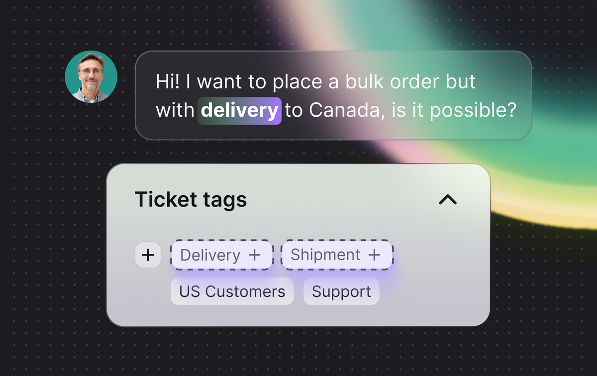 AI-recommended tags appearing based on conversation content.
