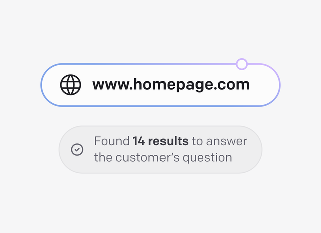 A web address with search results, representing the ability to pull up-to-date information from the internet for customer queries.
