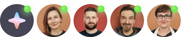 A row of profile images representing Text’s AI agent and human support team.