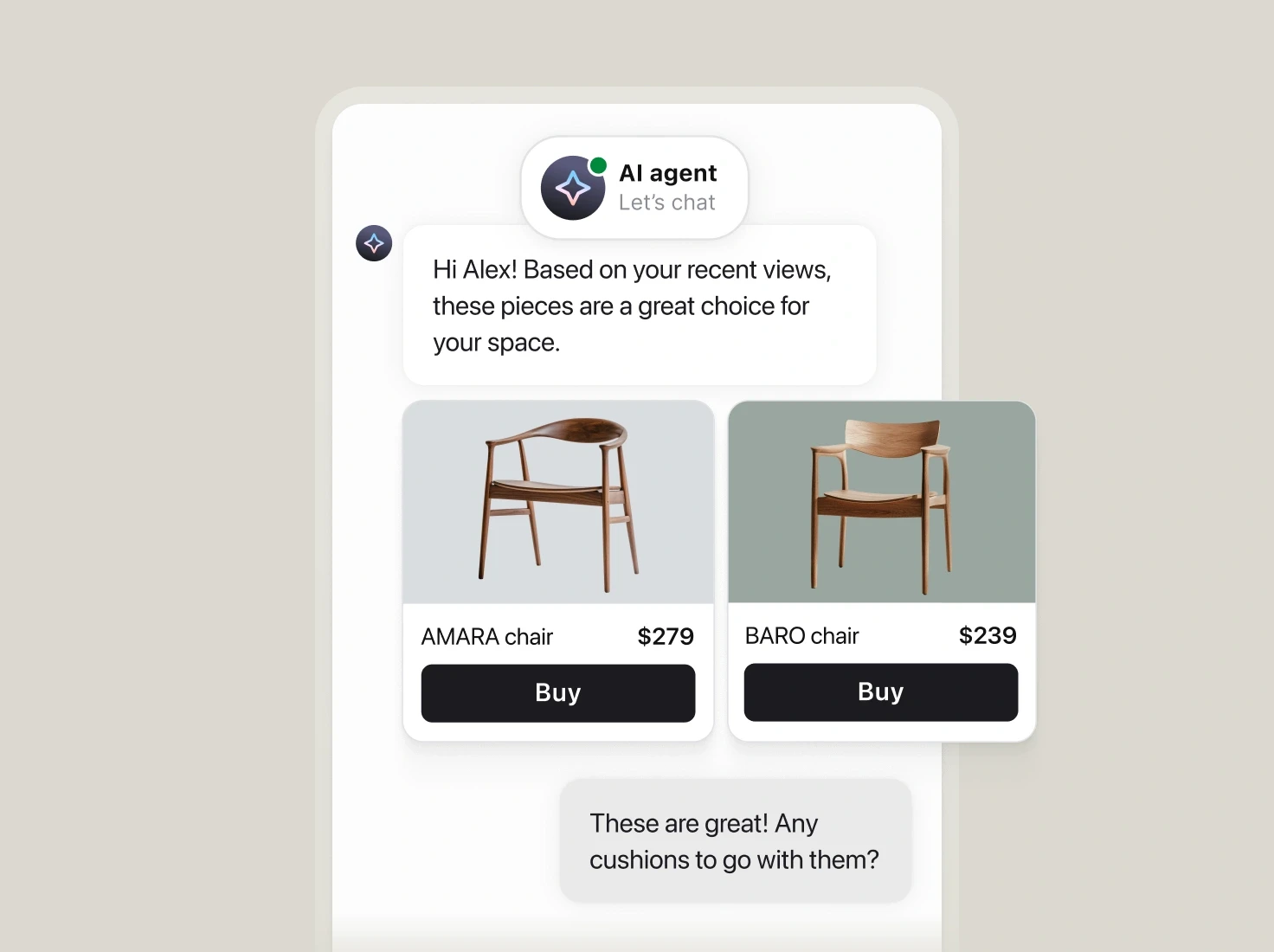 Customer service and sales AI agent suggesting personalized product recommendations