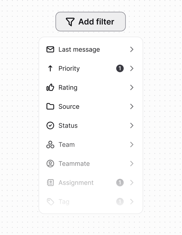 Support tickets being filtered in Text App.