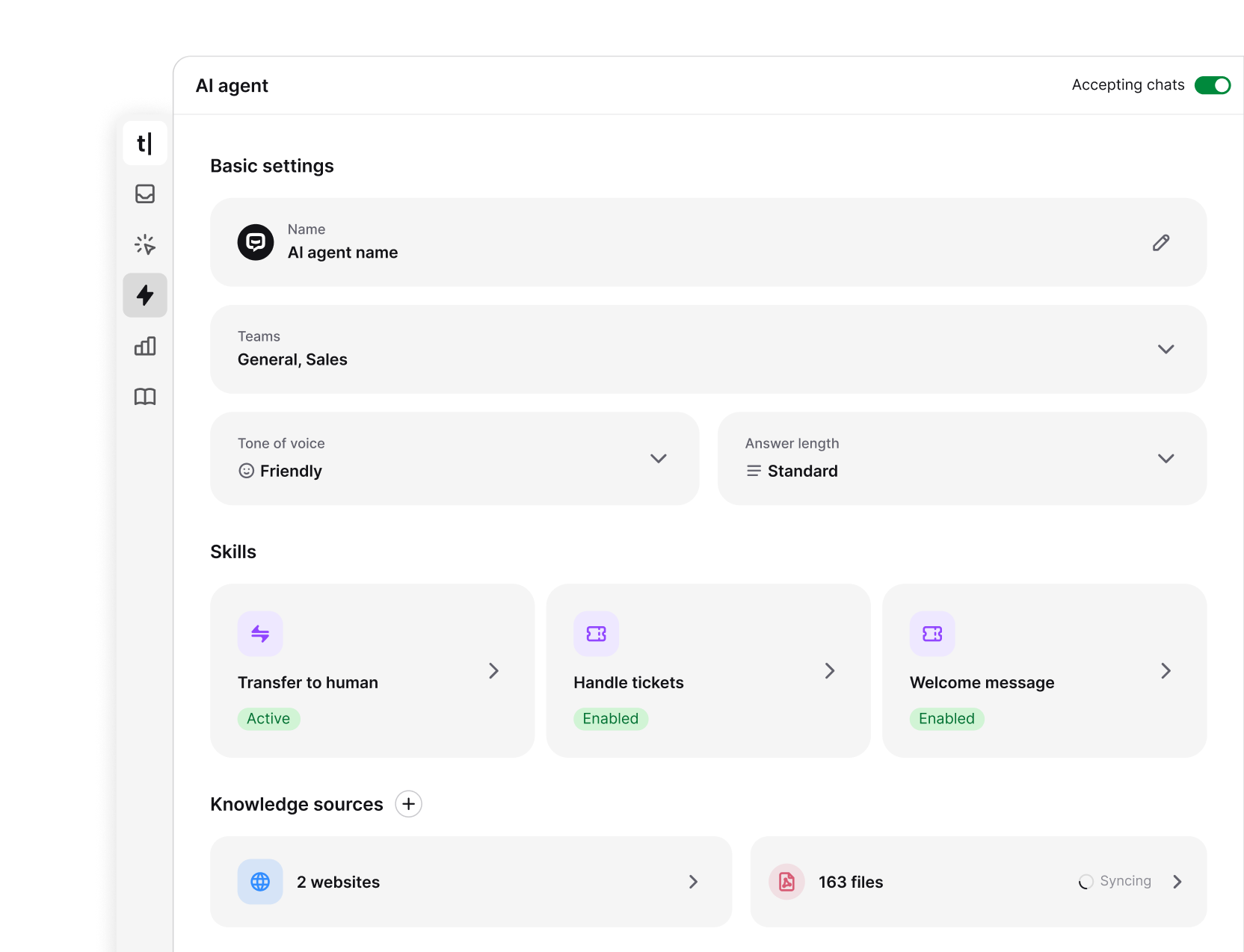 Text AI agent settings